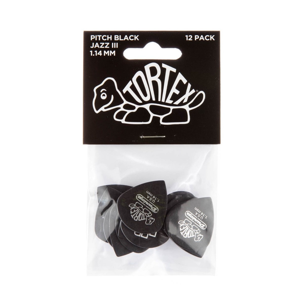 Dunlop Tortex Pitch Black Jazz III 1.14mm 12 Pick Pack - Image 3