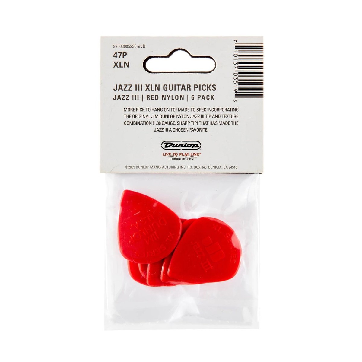 Dunlop JD-47PXLN Nylon Jazz III XL Red 1.38mm 6 Pack - Image 4
