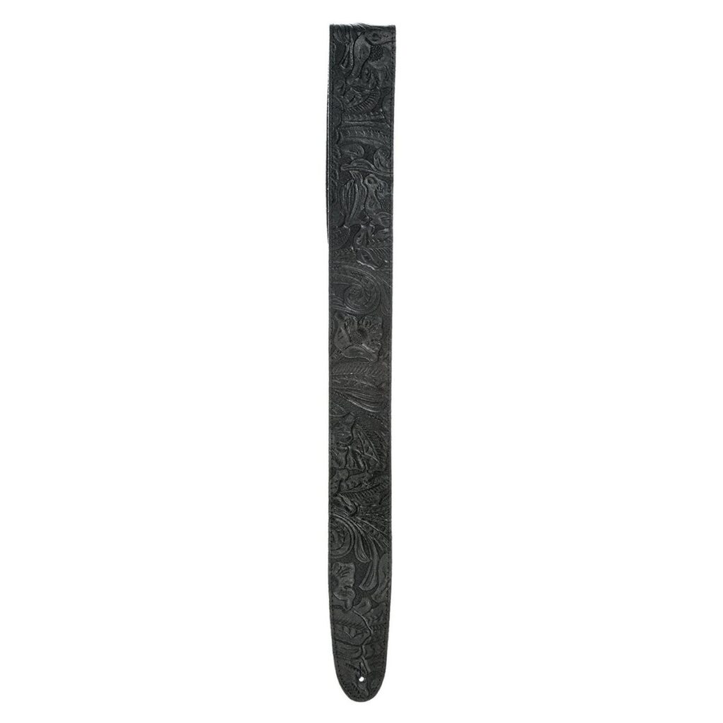 DAddario 25LE00 Embossed Leather Guitar Strap Black