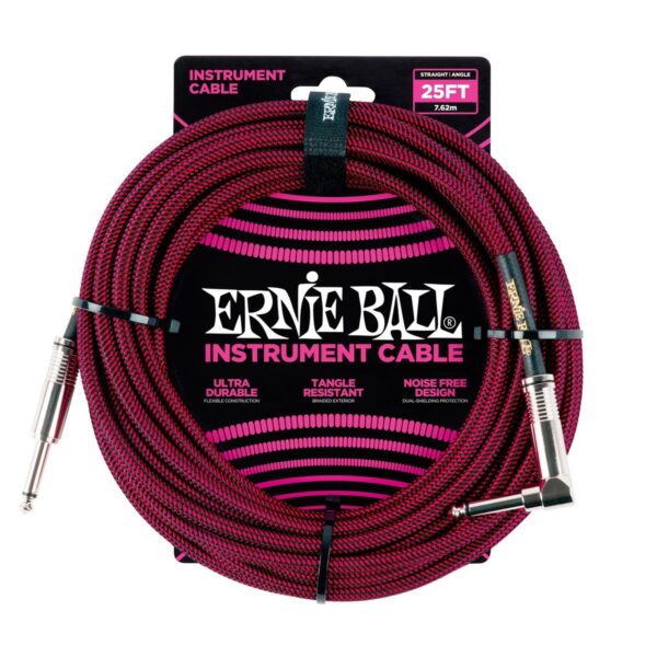 Ernie Ball P06062 25ft Straight-Angle Braided Instrument Cable Red - Image 1