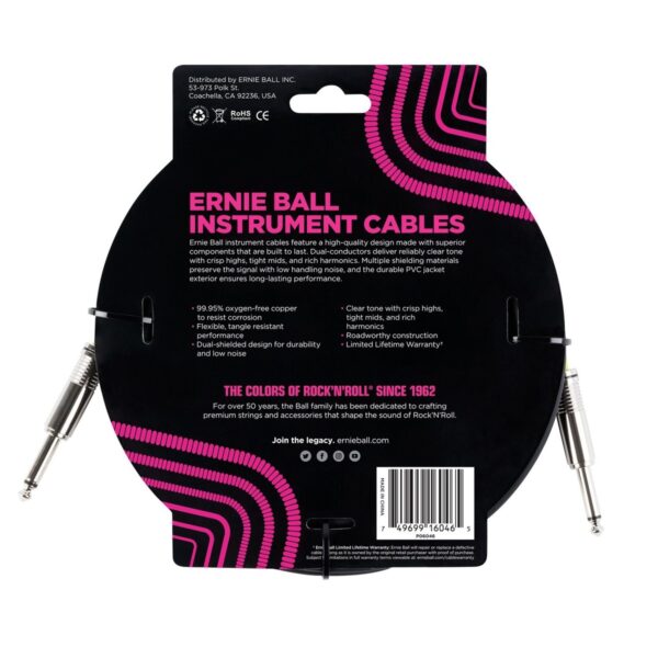 Ernie Ball 6046 20ft Straight-Straight Instrument Cable Black - Image 2