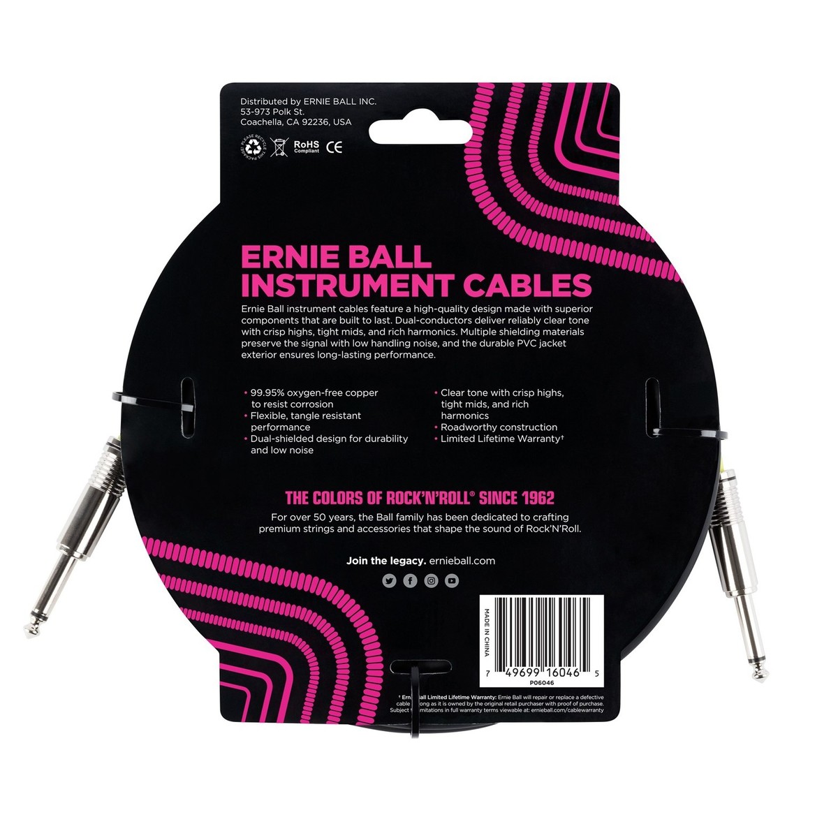 Ernie Ball 6046 20ft Straight-Straight Instrument Cable Black - Image 2