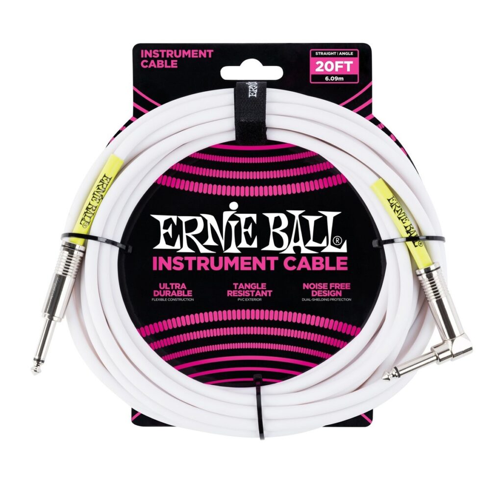 Ernie Ball P06047 20ft Straight-Angle Instrument Cable White
