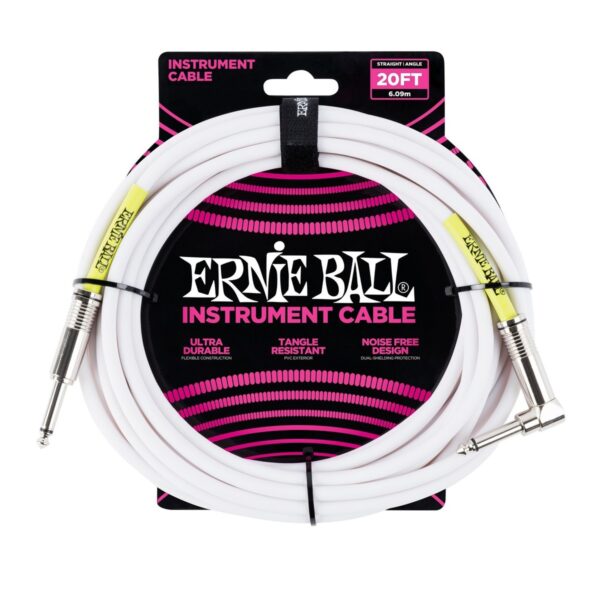 Ernie Ball P06047 20ft Straight-Angle Instrument Cable White - Image 1
