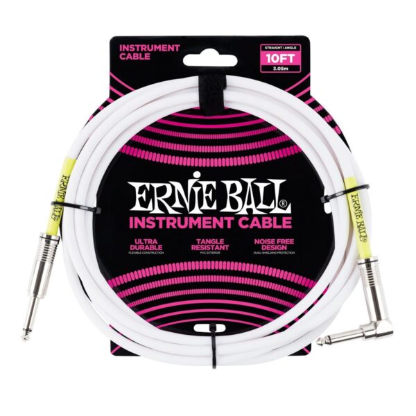Ernie Ball P06049 10ft Straight-Angle Instrument Cable White - Image 1