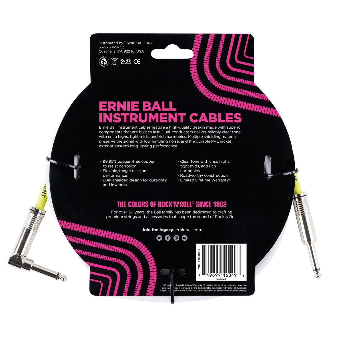 Ernie Ball P06049 10ft Straight-Angle Instrument Cable White - Image 2