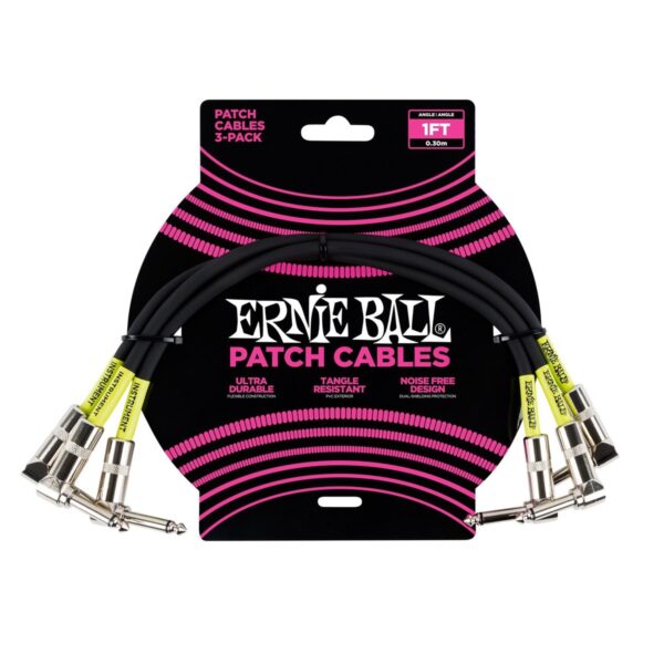 Ernie Ball P06075 1ft Patch Cable 3 Pack Black - Image 1
