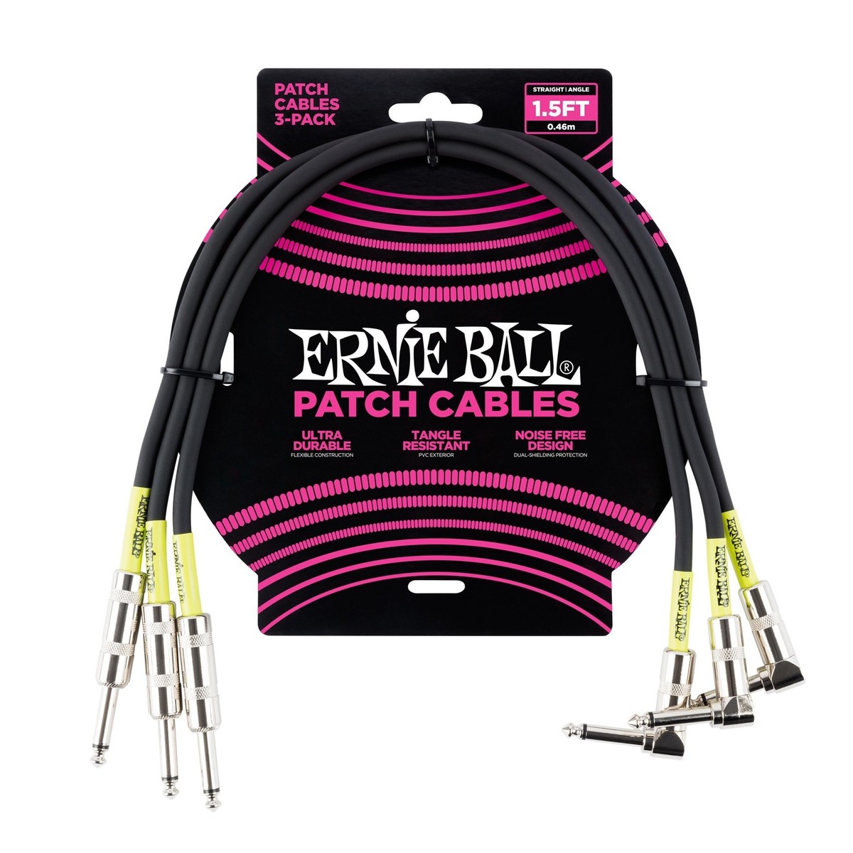 Ernie Ball P06076 1.5ft Straight-Angle Patch Cable 3 Pack Black - Image 1