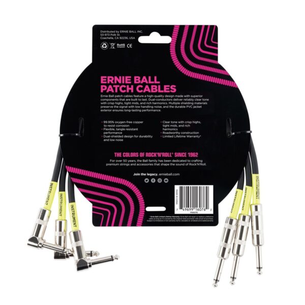 Ernie Ball P06076 1.5ft Straight-Angle Patch Cable 3 Pack Black - Image 2