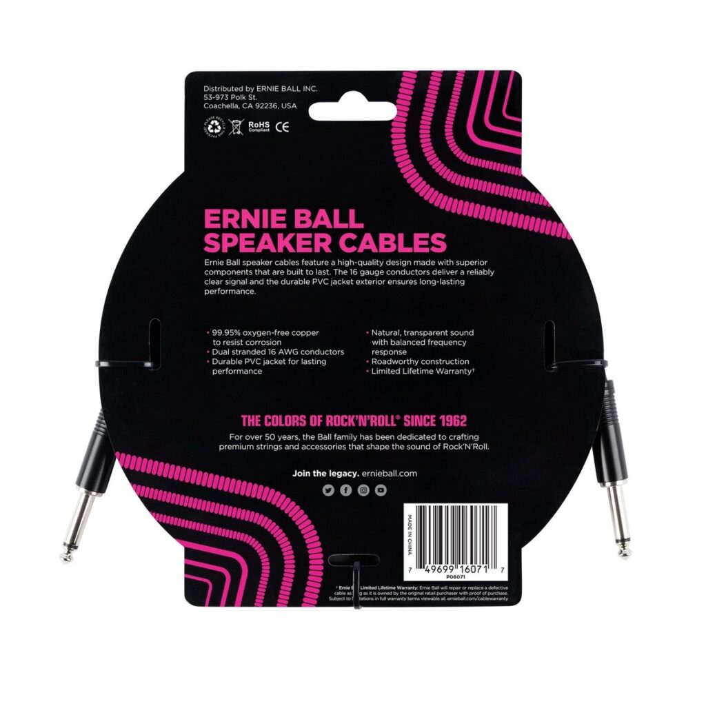 Ernie Ball P06071 3ft Straight-Straight Speaker Cable Black