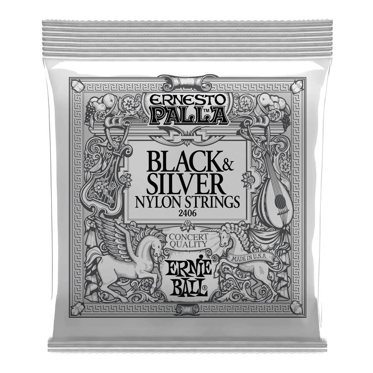 Ernie Ball 2406 Ernesto Palla Nylon Black & Silver Set 28-48 - Image 1