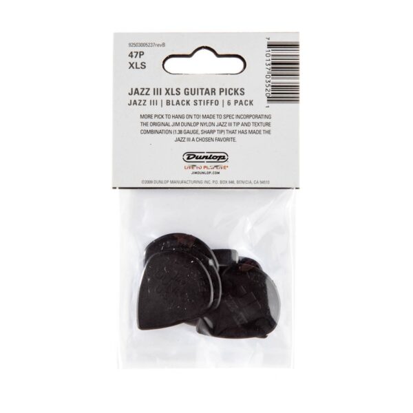 Dunlop JD-47PXLS Nylon Jazz III XL Black Stiffo 1.38mm 6 Pack - Image 3