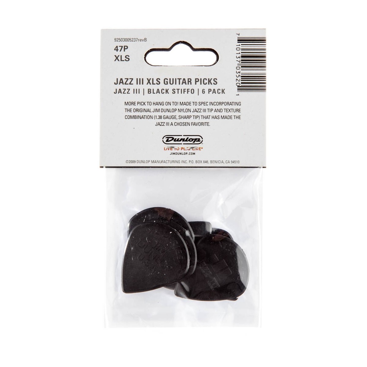 Dunlop JD-47PXLS Nylon Jazz III XL Black Stiffo 1.38mm 6 Pack - Image 3
