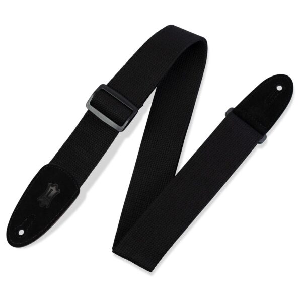 Levys MC8-BLK 2" Cotton Guitar Strap w/ Leather Ends Black - Image 1