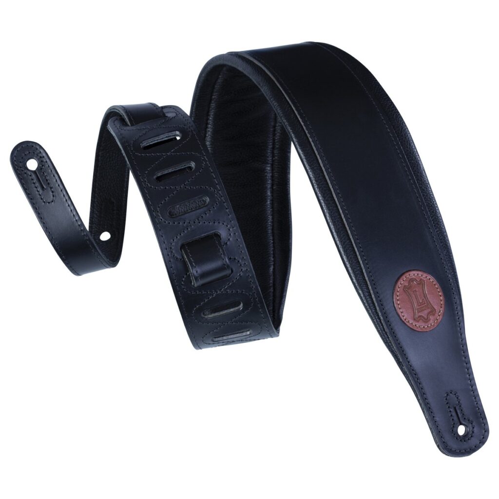 Levys 3" Vegetarian Tan Leather Guitar Strap Black