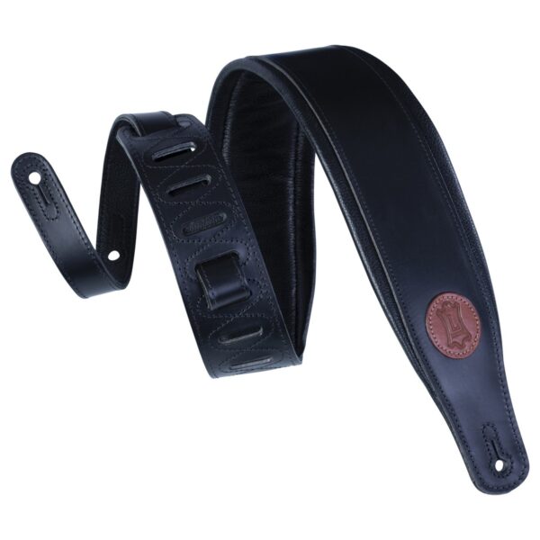 Levys 3" Vegetarian Tan Leather Guitar Strap Black - Image 1