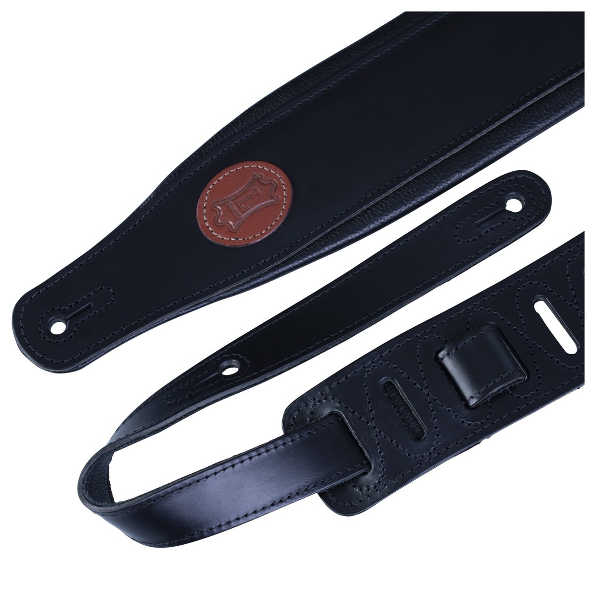Levys 3" Vegetarian Tan Leather Guitar Strap Black - Image 2