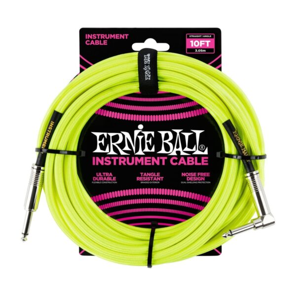 Ernie Ball P06080 10ft Straight-Angle Braided Cable Yellow - Image 1