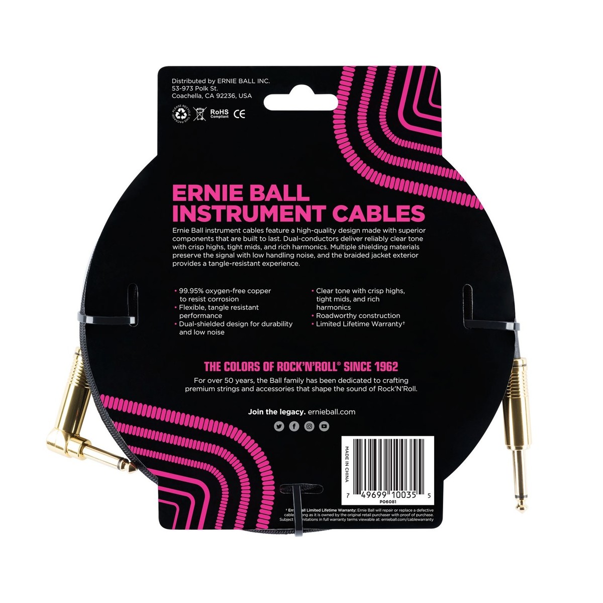 Ernie Ball P06081 10ft Straight-Angle Braided Cable Black/Gold - Image 2