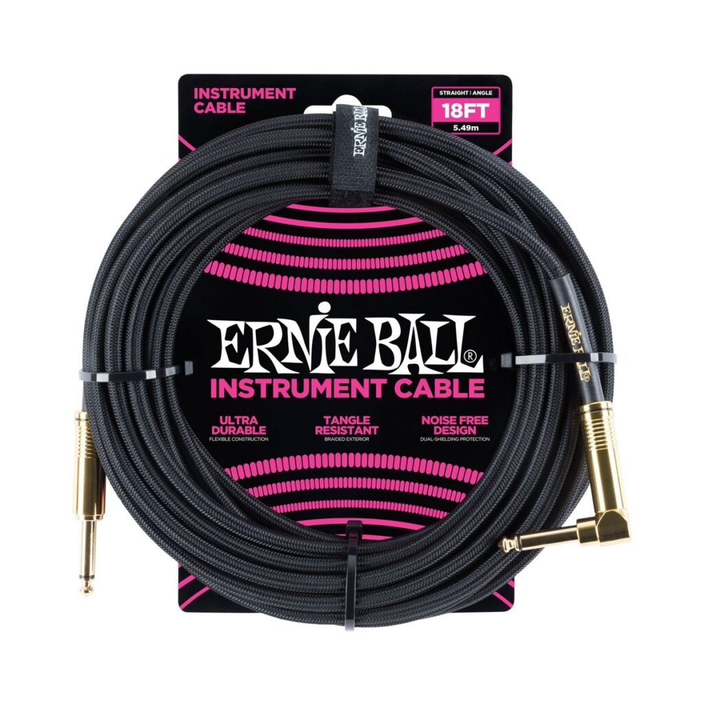 Ernie Ball 18ft Straight-Angle Braided Instrument Cable Black/Gold
