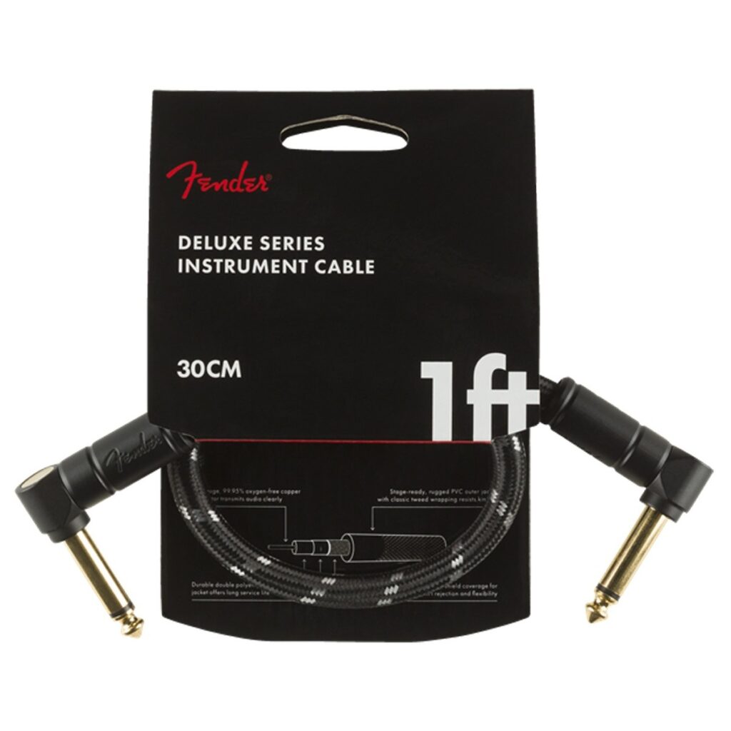 Fender Deluxe 30cm/1ft Angle Instrument Cable Black Tweed
