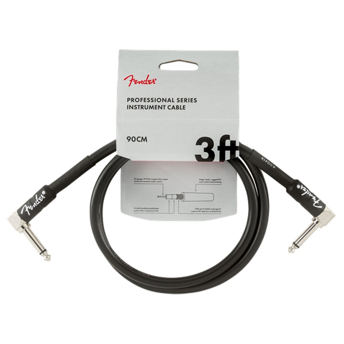 Fender Professional 3ft Angle Instrument Cable Black - Image 1