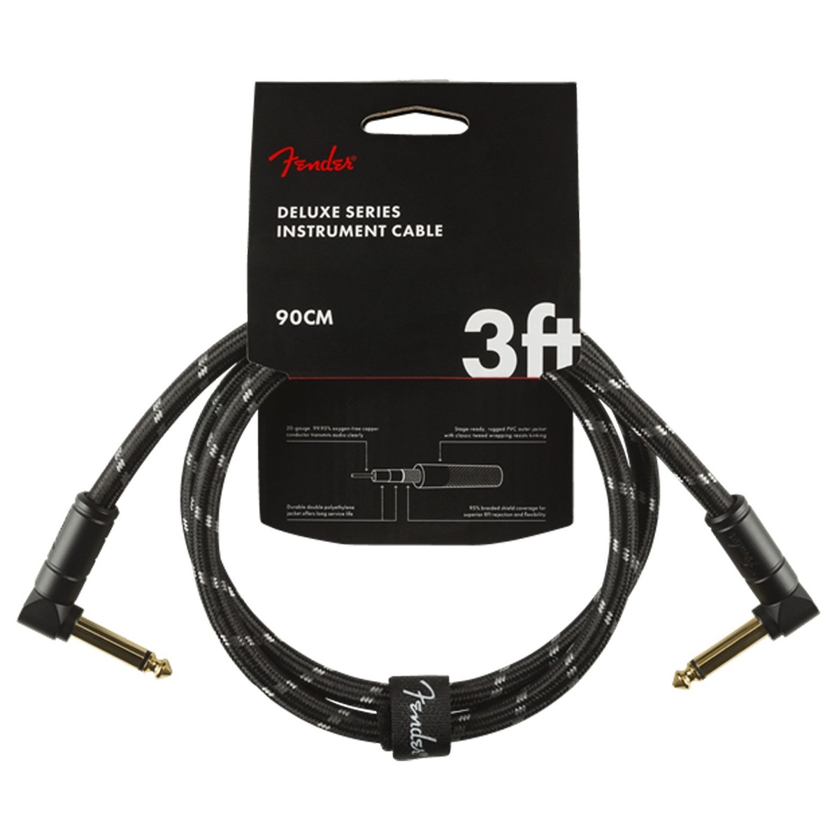 Fender Deluxe 3ft Angle Instrument Cable Black Tweed - Image 1
