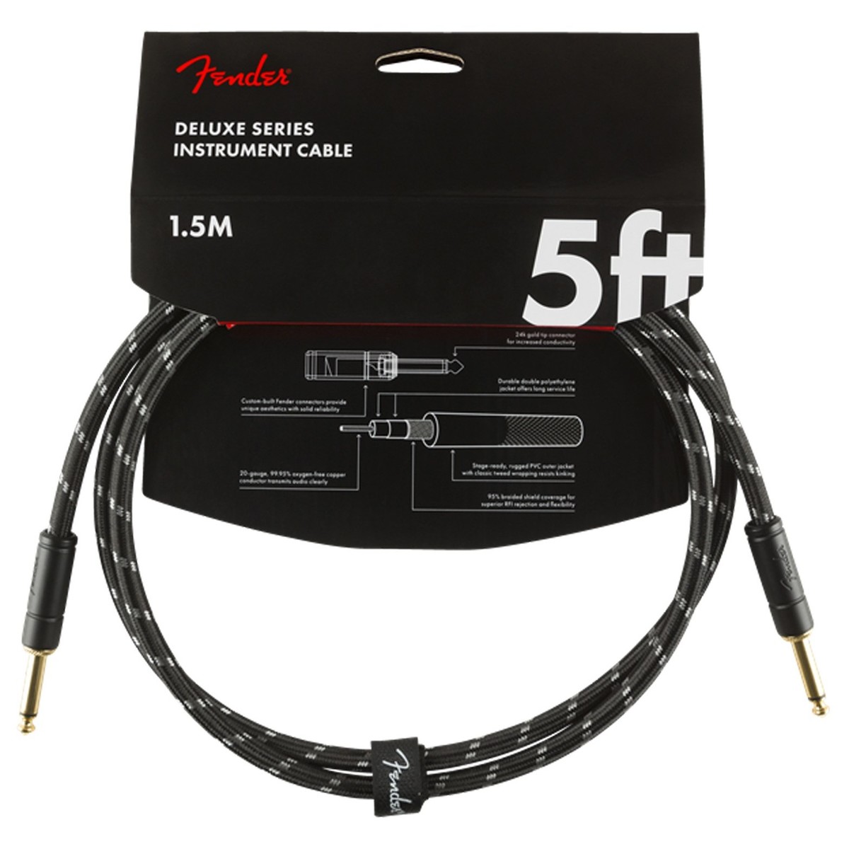 Fender Deluxe 5ft Straight Instrument Cable Black Tweed - Image 1