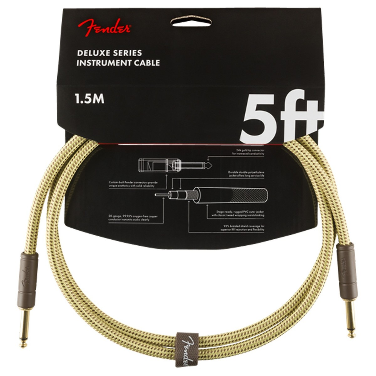 Fender Deluxe 5ft Straight Instrument Cable Tweed - Image 1
