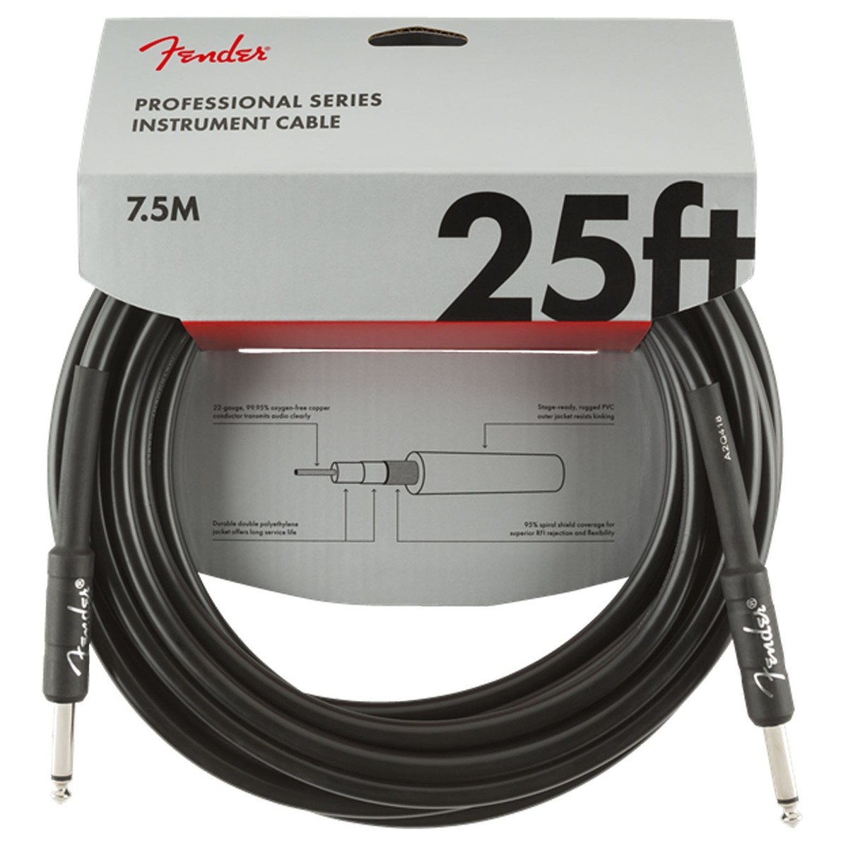 Fender Professional 7.5M/25ft Straight Instrument Cable Black - Image 1