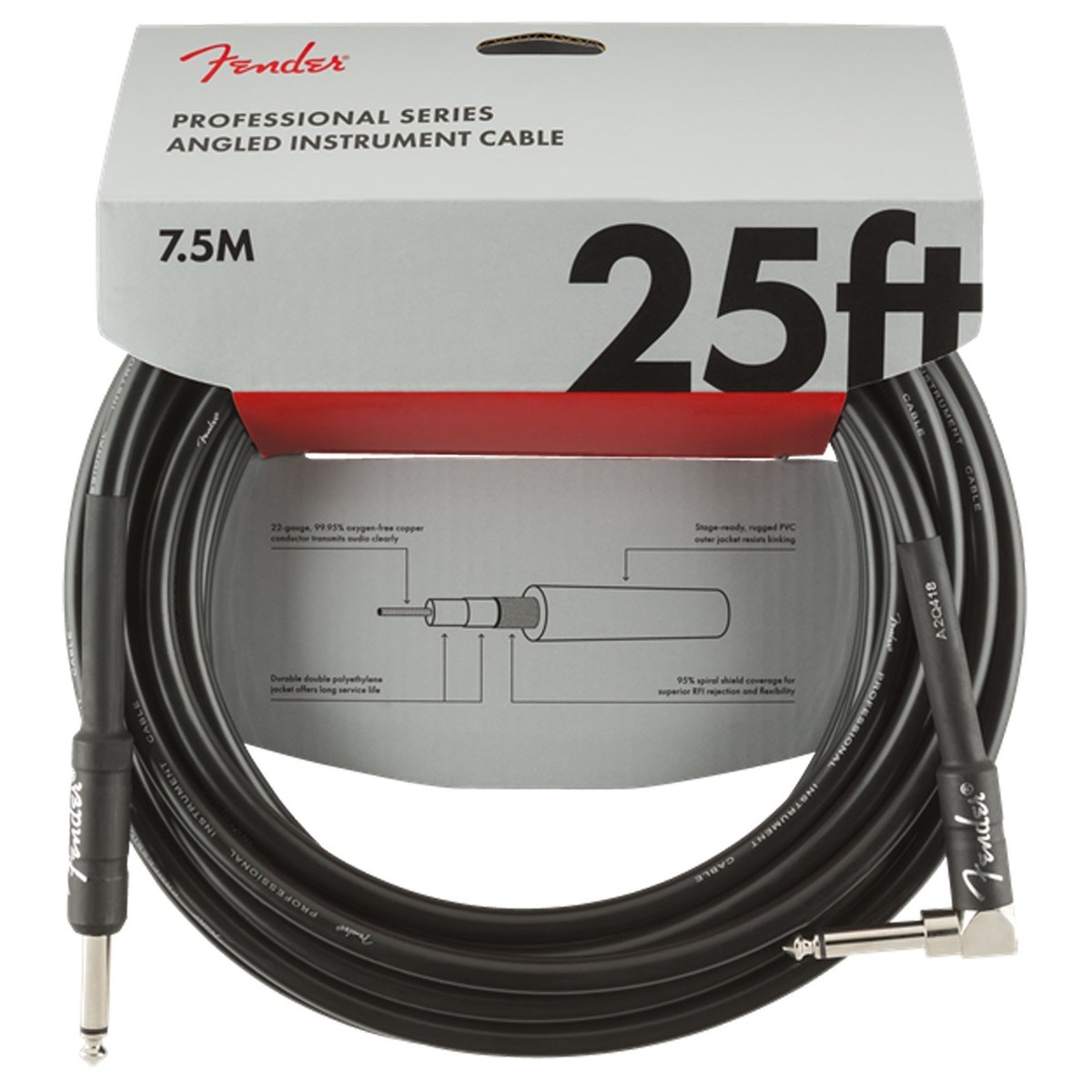Fender Professional 25ft Straight/Angle Instrument Cable Black - Image 1