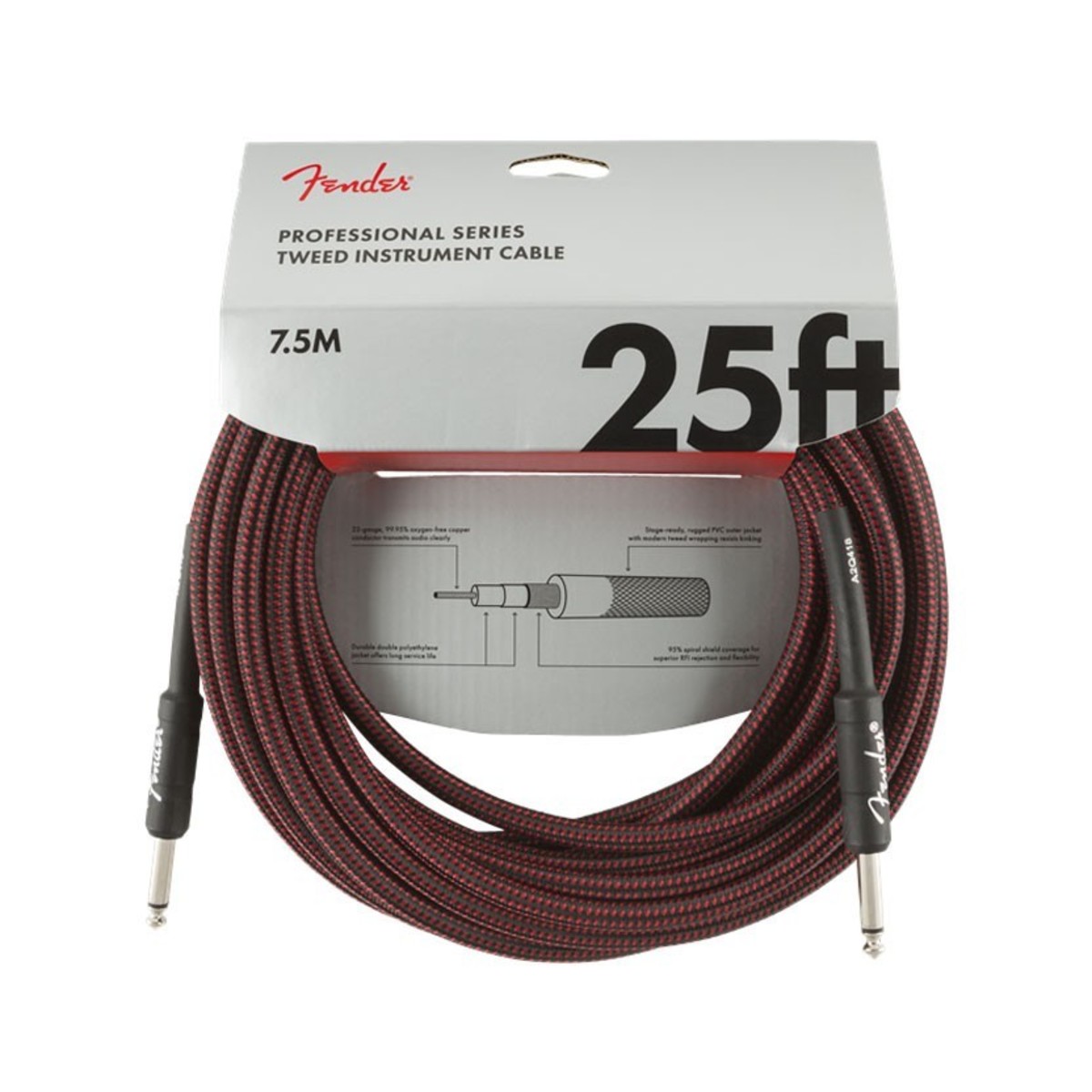 Fender Professional 25ft Straight Instrument Cable Red Tweed - Image 1