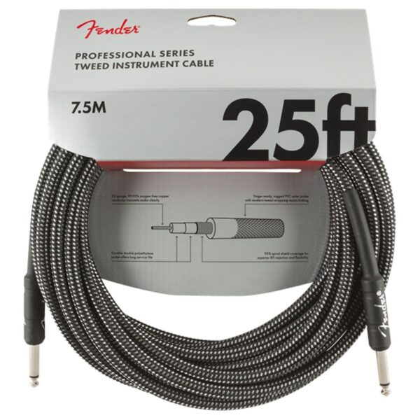Fender Professional Series 7.5M/25ft Instrument Cable Gray Tweed - Image 1
