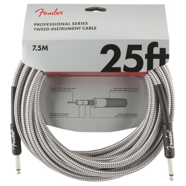 Fender Professional Series 7.5M/25ft Guitar Cable White Tweed - Image 1