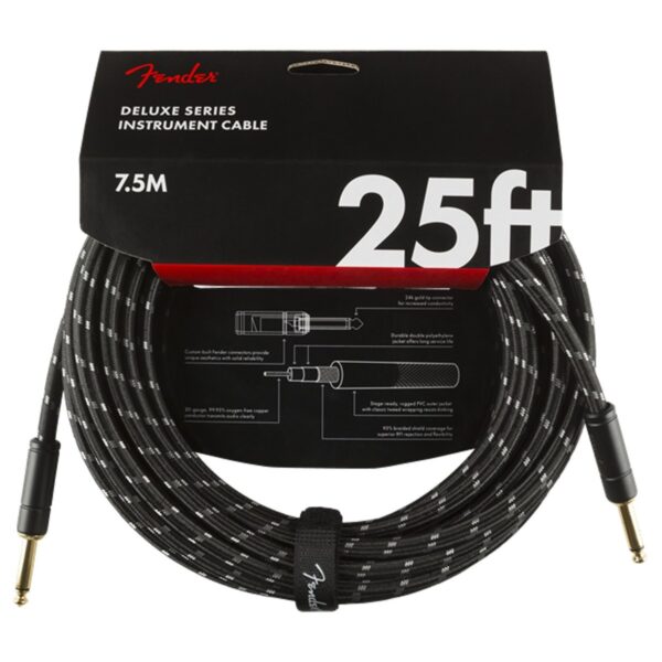 Fender Deluxe 25ft Straight Instrument Cable Black Tweed - Image 1