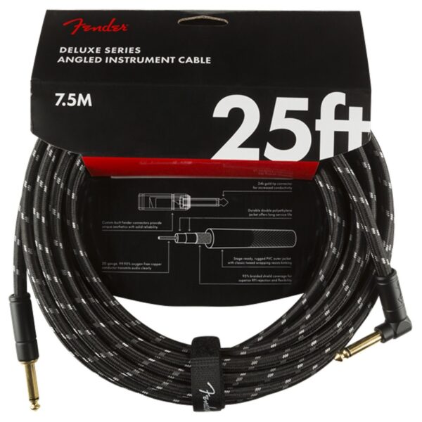 Fender Deluxe 25ft Straight/Angle Instrument Cable Black Tweed - Image 1