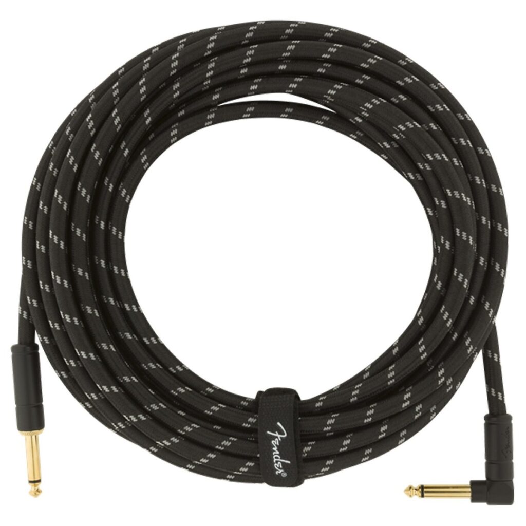 Fender Deluxe 25ft Straight/Angle Instrument Cable Black Tweed
