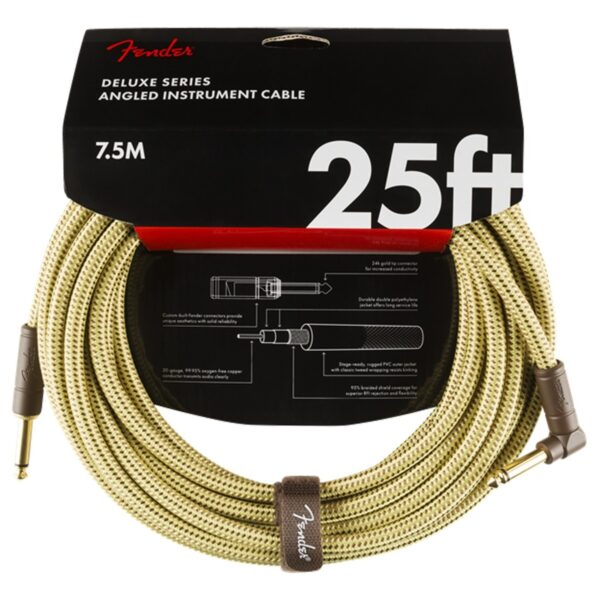 Fender Deluxe 25ft Straight/Angle Instrument Cable Tweed - Image 1