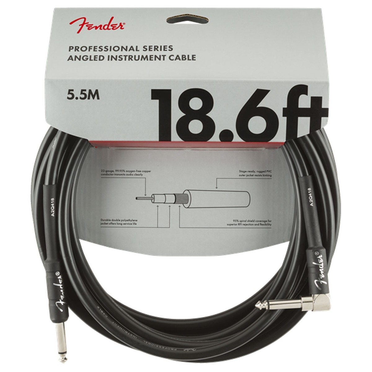 Fender Professional 18.6ft Straight/Angle Instrument Cable Black - Image 1