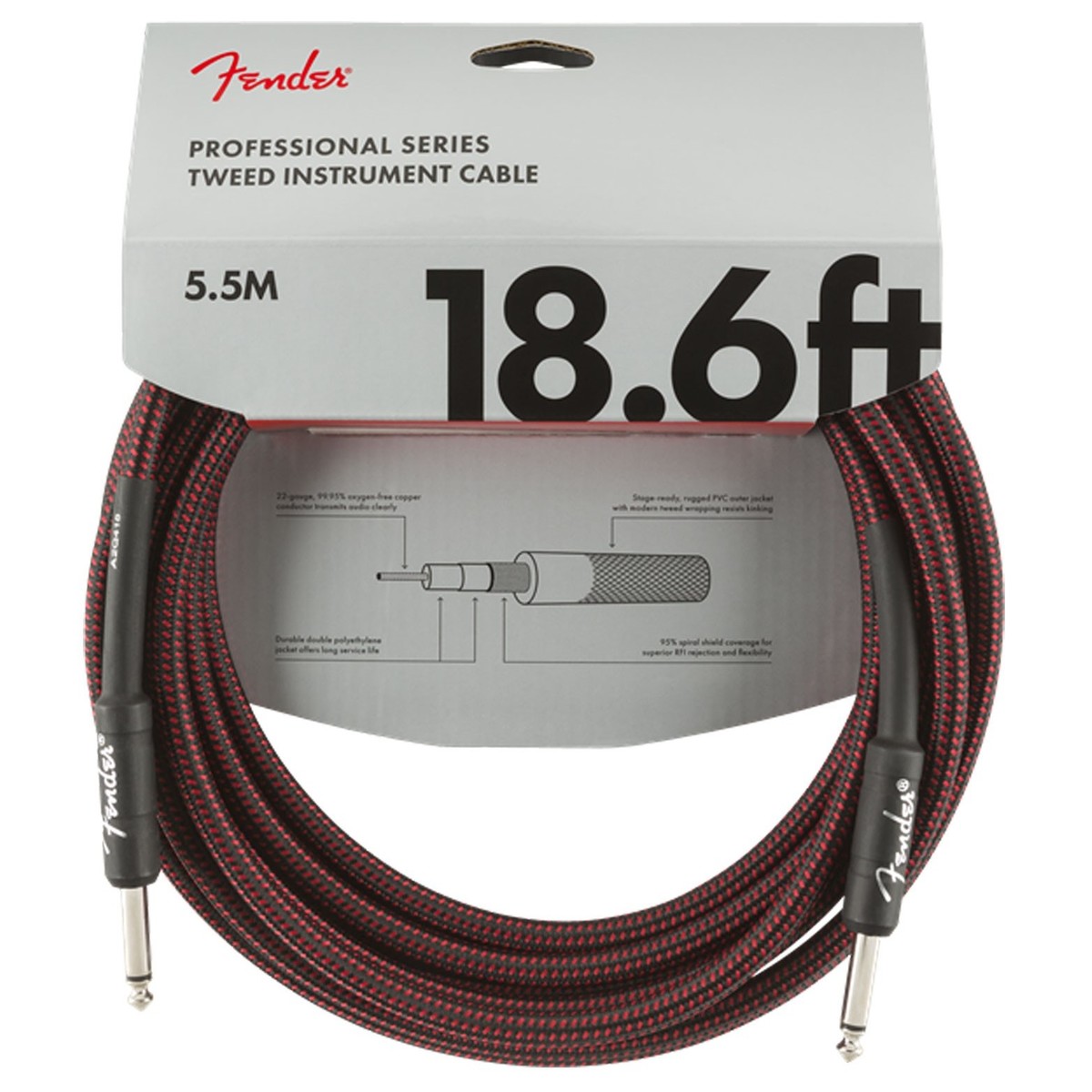 Fender Professional Series Instrument Cable 5.5M / 18.6 Red Tweed - Image 1