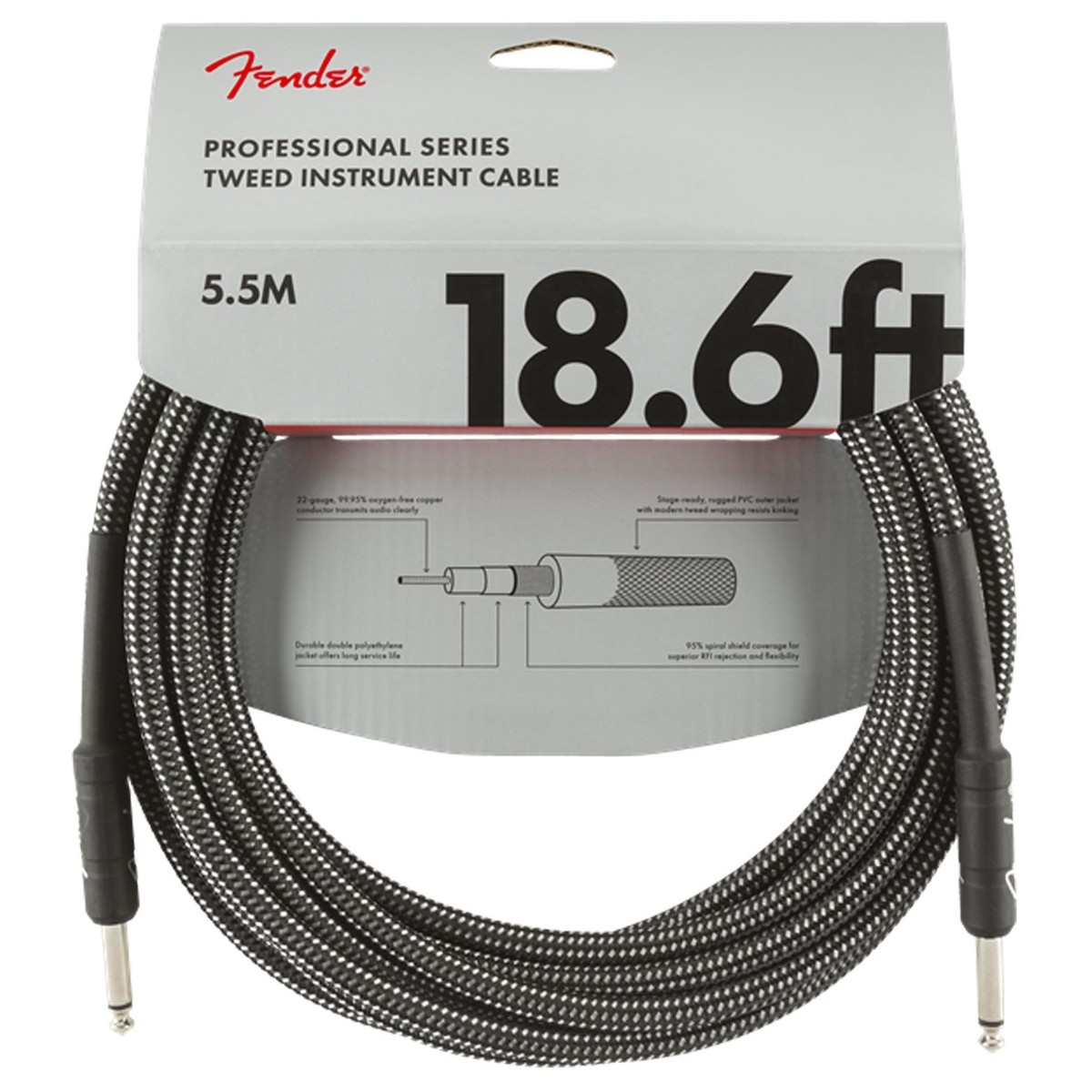 Fender Professional Series Instrument Cable 5.5M / 18.6 Gray Tweed - Image 1