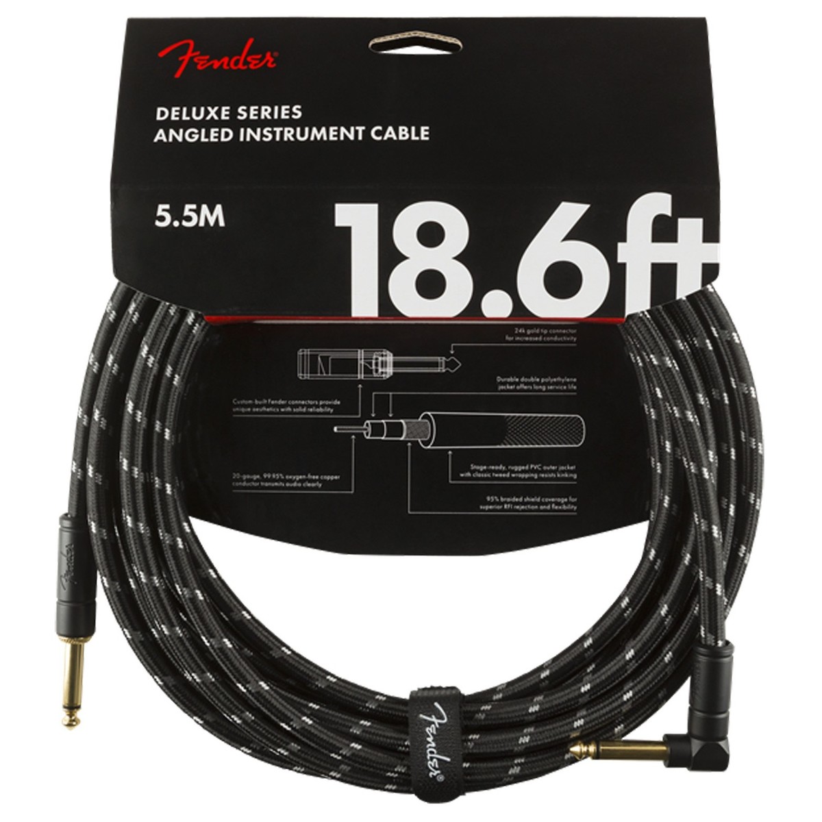 Fender Deluxe 18.6ft Straight/Angle Instrument Cable Black Tweed - Image 1