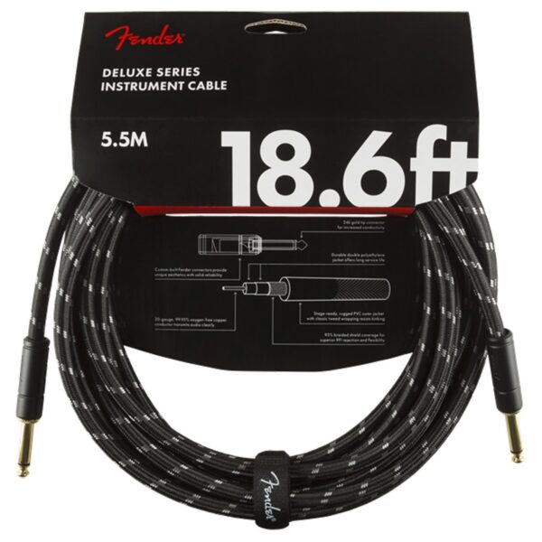 Fender Deluxe 18.6ft Straight Instrument Cable Black Tweed - Image 1