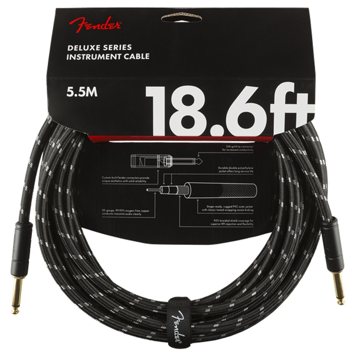 Fender Deluxe 18.6ft Straight Instrument Cable Black Tweed - Image 1