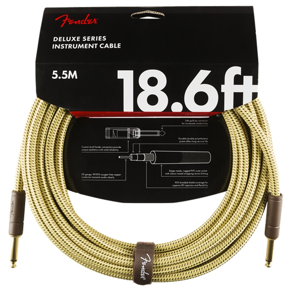 Fender Deluxe 18.6ft Straight Instrument Cable Tweed - Image 1