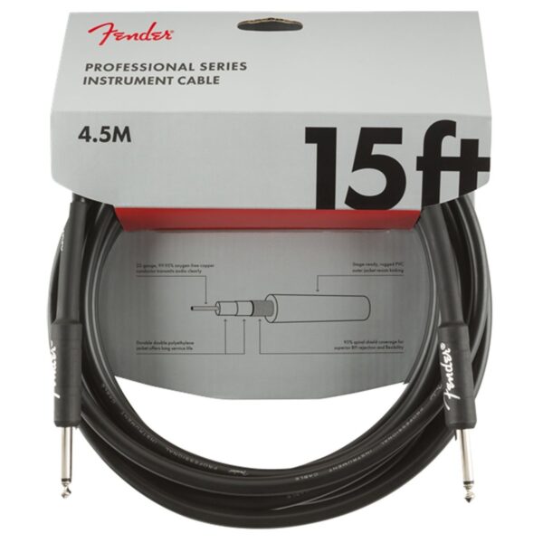 Fender Professional 15ft Straight Instrument Cable Black - Image 1