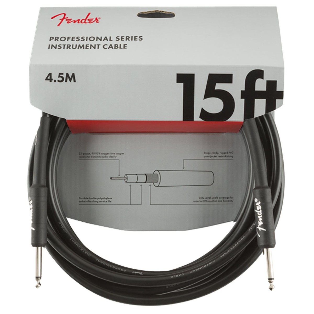 Fender Professional 15ft Straight Instrument Cable Black - Image 1