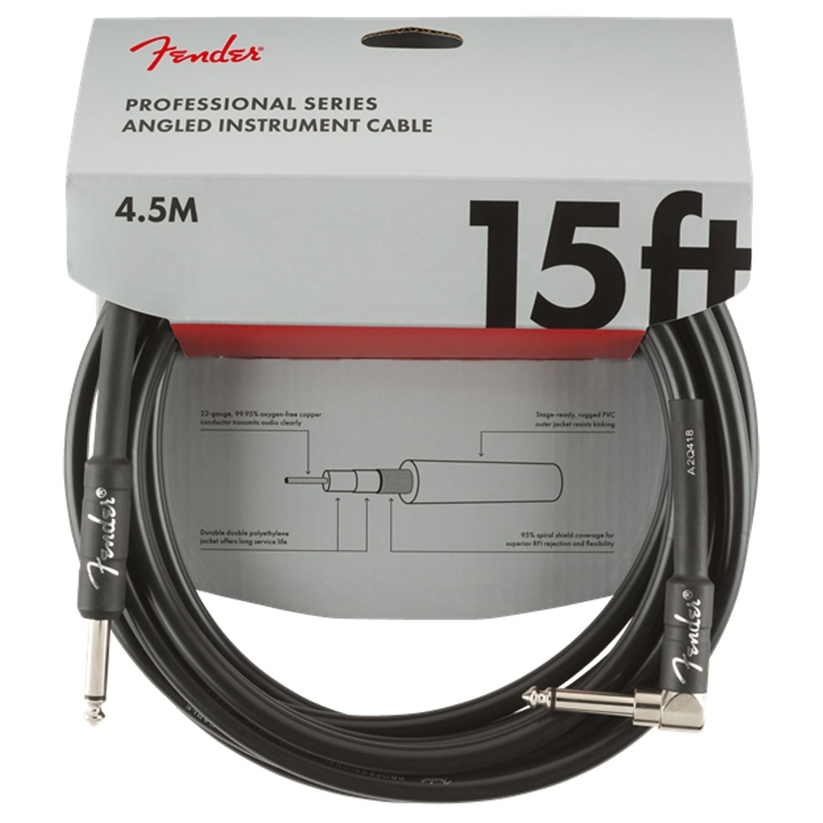 Fender Professional 15ft Straight/Angle Instrument Cable Black - Image 1