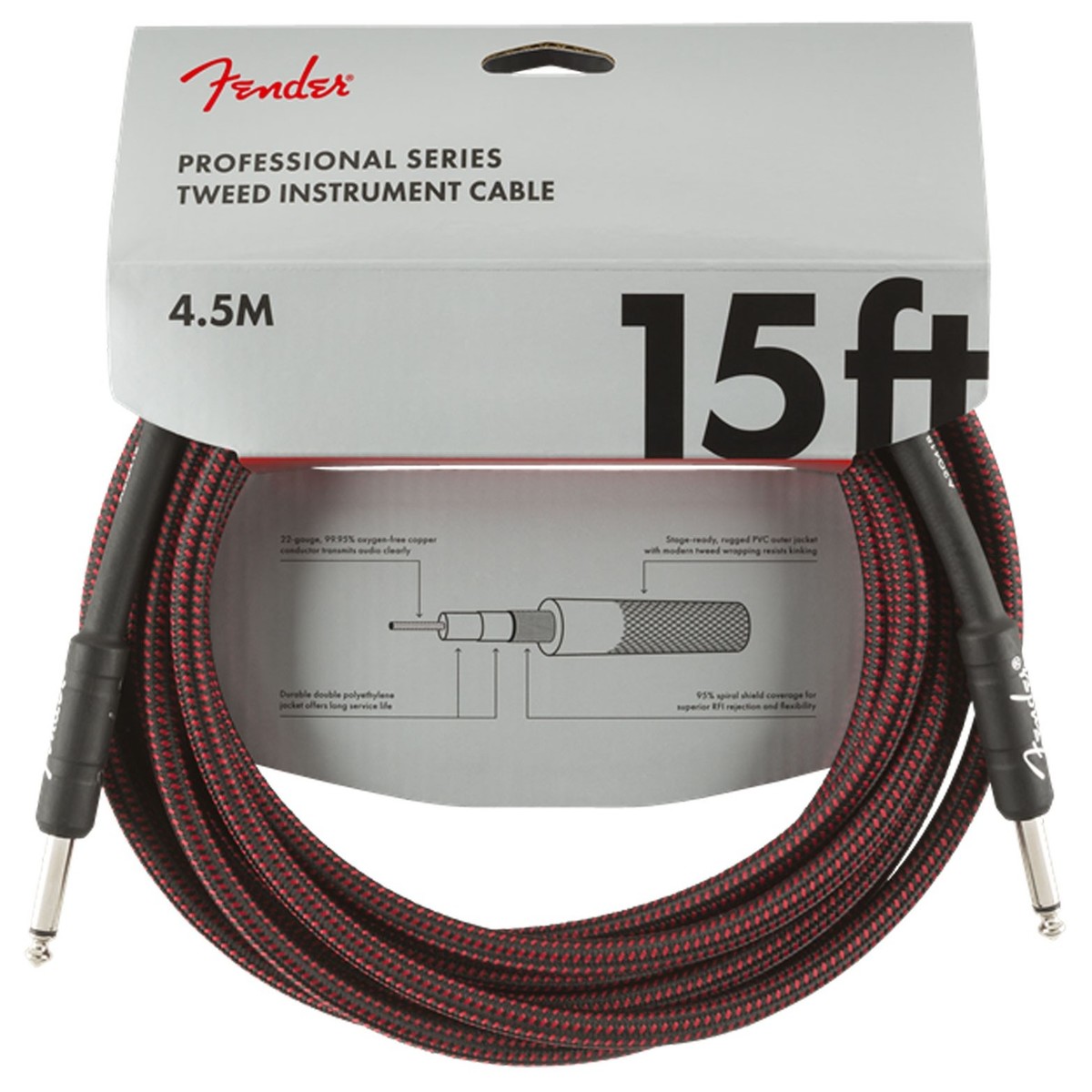 Fender Pro Series 4.5M/15ft Straight Instrument Cable Red Tweed - Image 1