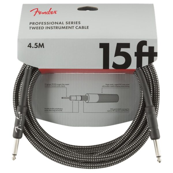 Fender Professional 15ft Straight Instrument Cable Gray Tweed - Image 1